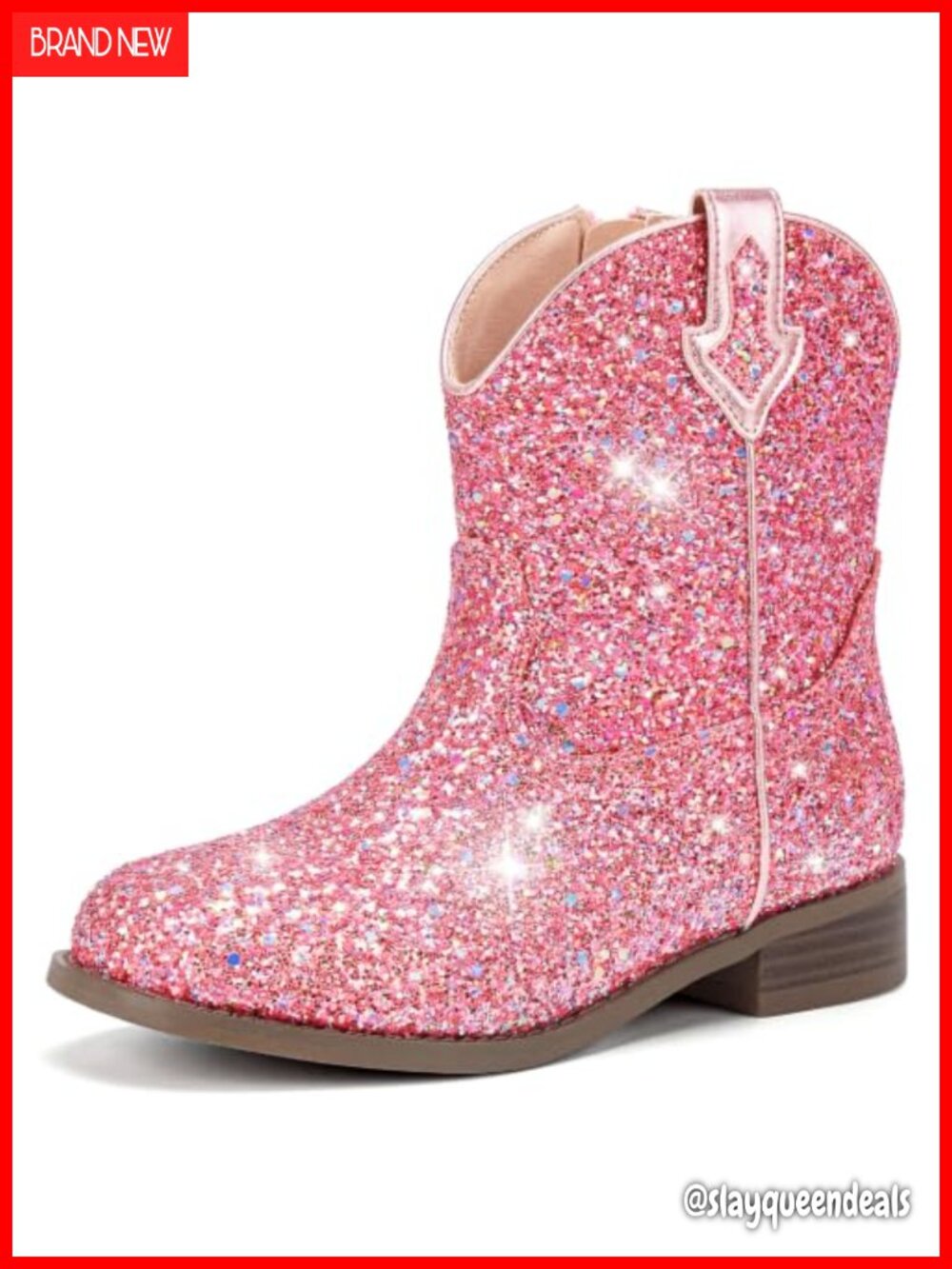 Girls Glitter Cowboy Boots Ankle Western Faux Leather Zip Toddler Kids
